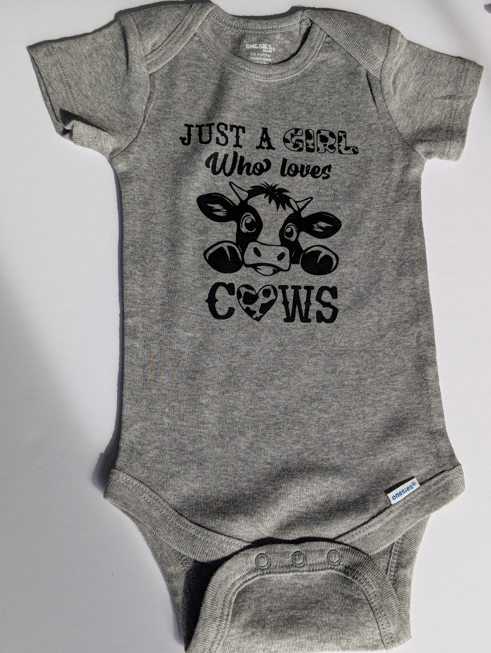 Grey "Just A Girl Who Loves Cows" Baby One-Piece